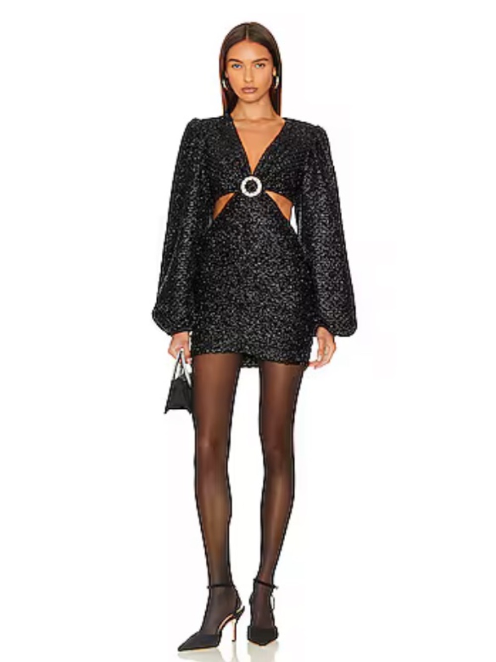 Echo Cut Out Dress
Line & Dot Black Sparkle Cutout Mini Dress with Ring Detail